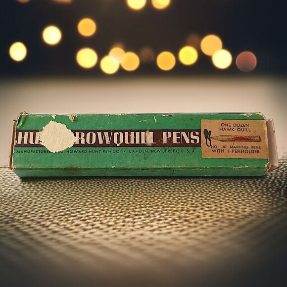 Howard Hunt CrowQuill Pens With Tips No 107 Original Box 11 Nibs Hawk Quill USA - Picture 1 of 16